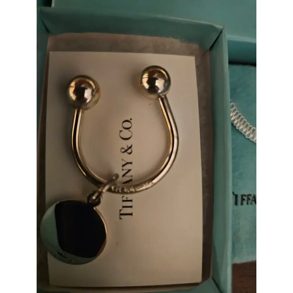 2x Tiffany & Co. Sterling Silver Round Tag Screwball Key Ring With Box - Picture 2 of 3